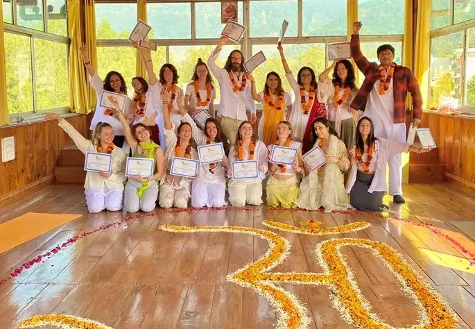 Students after certification of 300 hour yoga teaher training course in Rishikesh