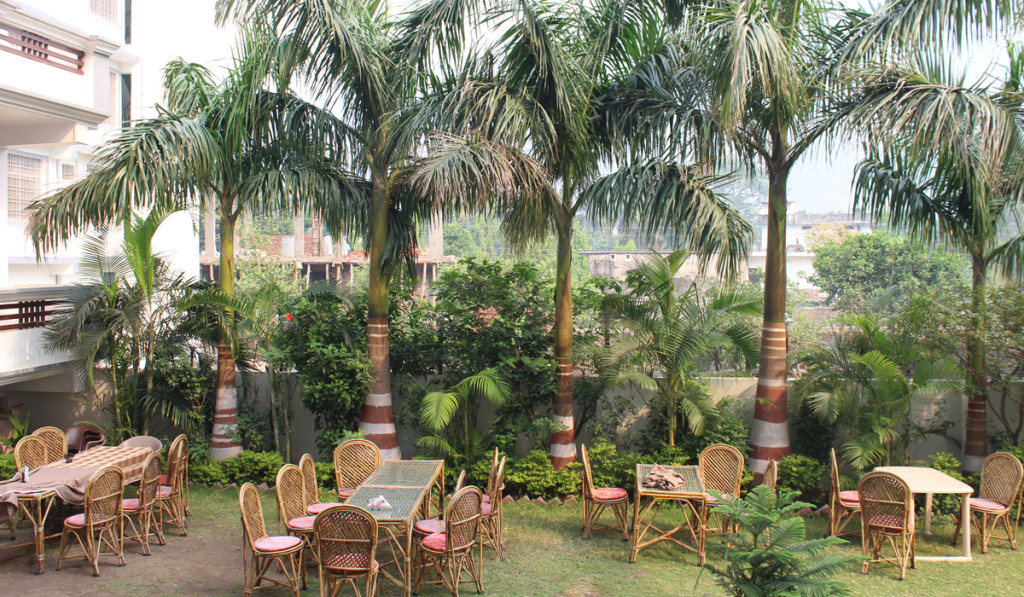 sitting area for yoga students at Rishikul Yogshala Rishikesh sitting area for yoga students at Rishikul Yogshala Rishikesh
