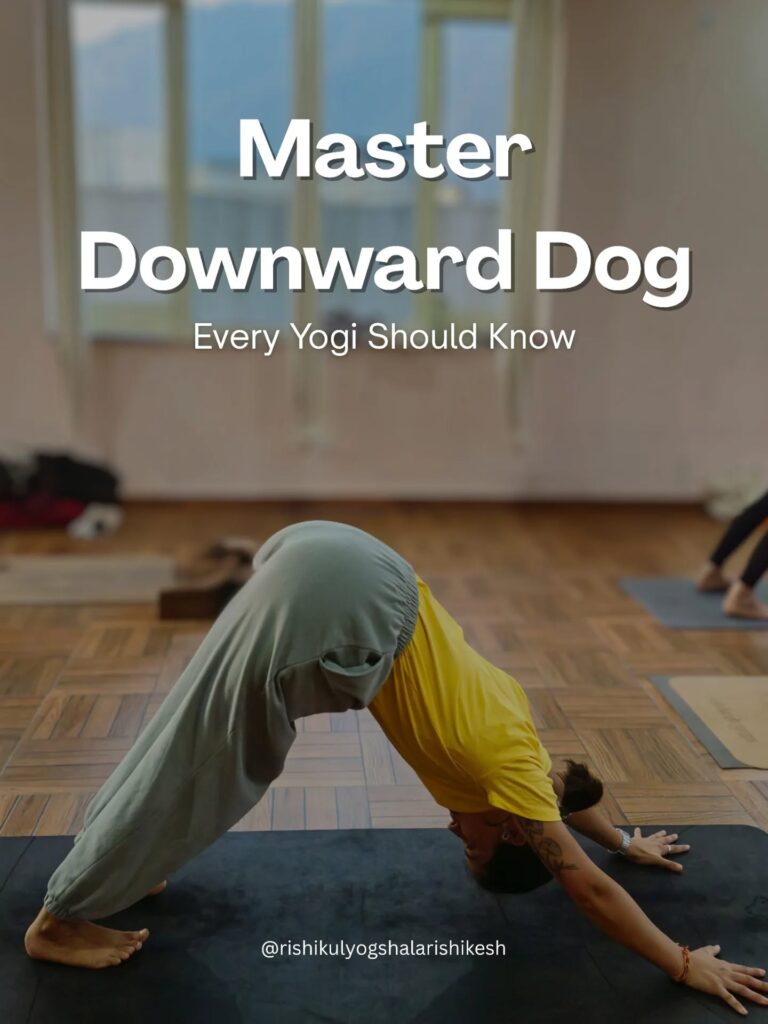 Student Performing Downward-Facing Dog at Rishikul Yogshala Rishikesh