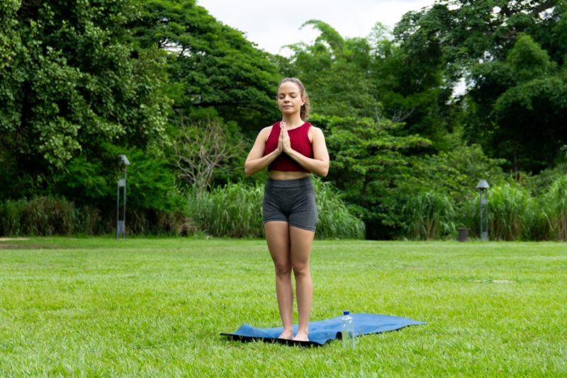 Yoga Student in Pranamasana Yoga Student in Pranamasana
