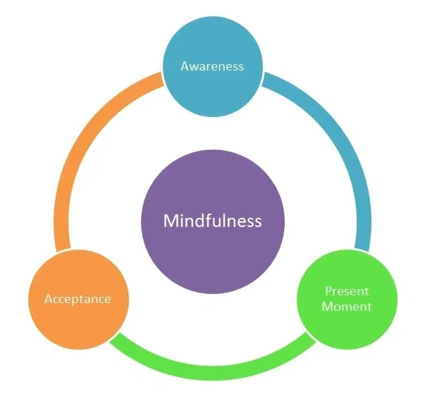 Mindfulness Meditation: A Research-Proven Way to Reduce Stress 1 Diagram of Mindfulness Meditation: Focus, Awareness, Presence, Breath, Calm