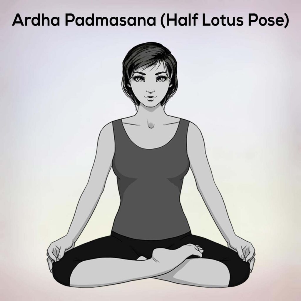What is Quarter Lotus Pose and its Variation? 1 Illustration of Ardha Padmasana (Half Lotus Pose) for Meditation and Flexibility