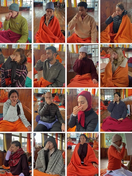 Student Practising Nadi Shodhana During 200 hour Yoga TTC at Rishikul Yogshala