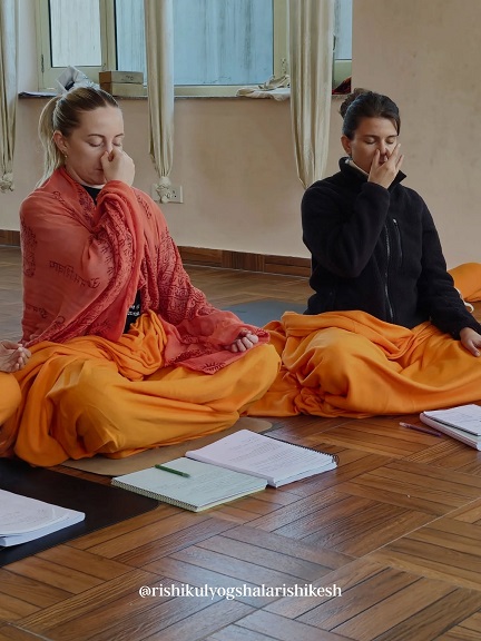 Student Practising Nadi Shodhan at Rishikul Yogshala
