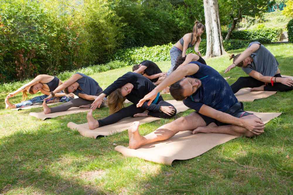 Yoga retreat group session in nature