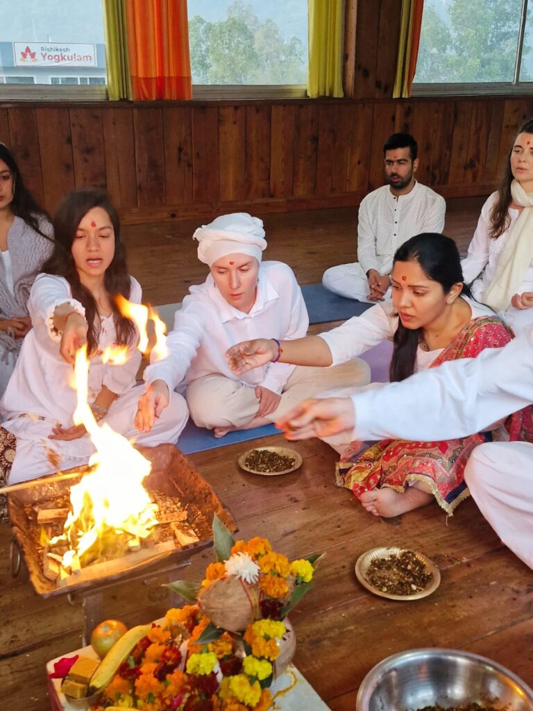 Students during inauguration of residential yoga course in Rishikesh Students during inauguration of residential yoga course in Rishikesh