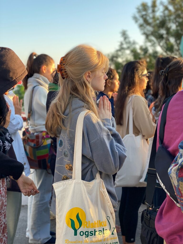 Yoga students praying at Bhootnath Temple in Rishikesh Yoga students praying at Bhootnath Temple in Rishikesh