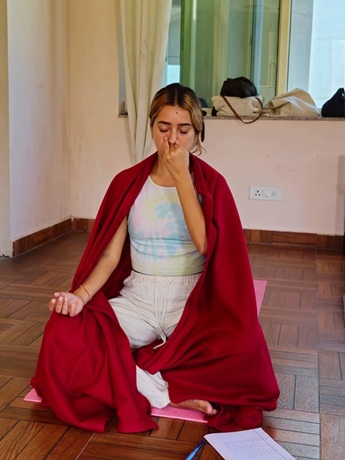 Student Practicing Anulom-Vilom During Yoga TTC in Rishikesh