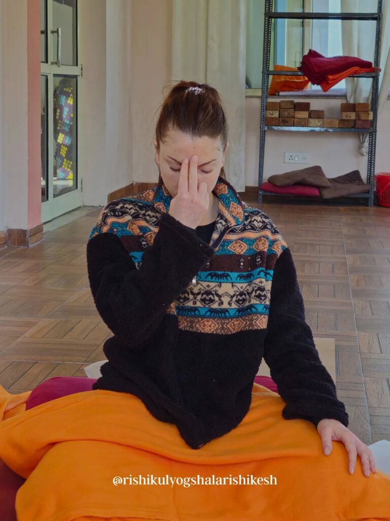Student Practising Anulom Vilom Pranayama During Yoga Teacher Training in Rishikesh