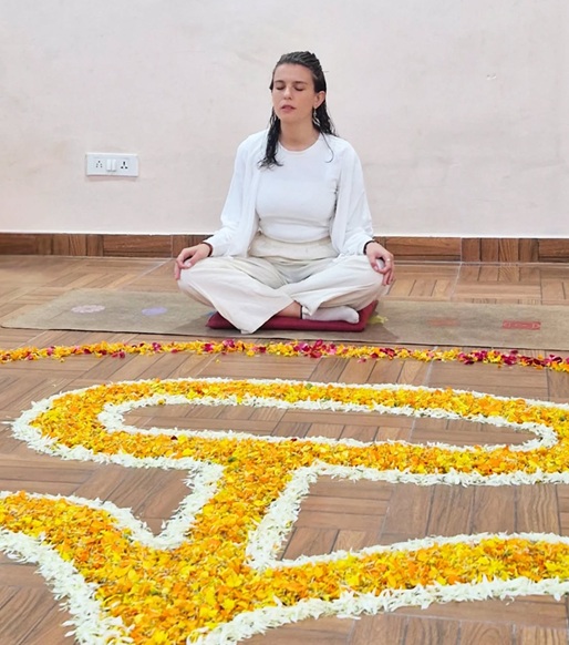 Student Practicing Dirga Pranayama (Three-Part Breath) During Yoga TTC