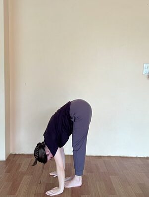 Surya Namaskar: The 12 Poses of Sun Salutation, Step by Step 9 Student Practicing Hasta Padasana During the 12 Poses of Sun Salutation