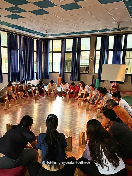 Students Practising Trataka at Rishikul Yogshala