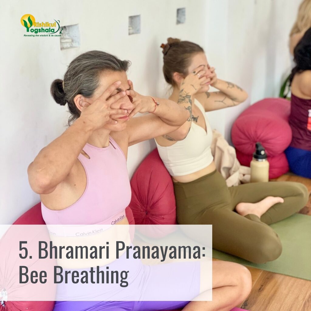 Student Practising Bhramari Pranayama (Humming Bee Breath)