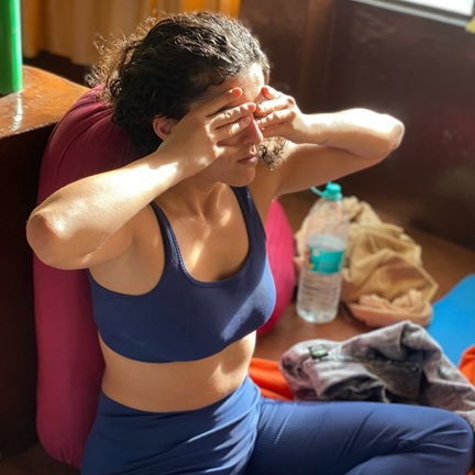 Student Practicing Bhramari Pranayama During Yoga TTC