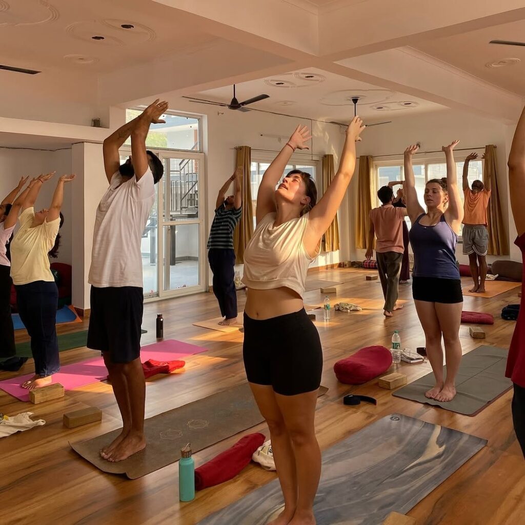 Tadasana Practice During Yoga Session at Rishikul Yogshala