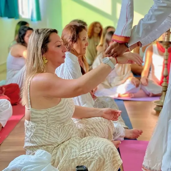 Yoga retreat travellers practising in Rishikesh, India