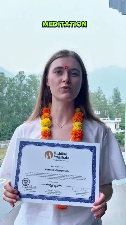 Yoga Alliance certified student sharing her testimonial at Rishikul Yogshala