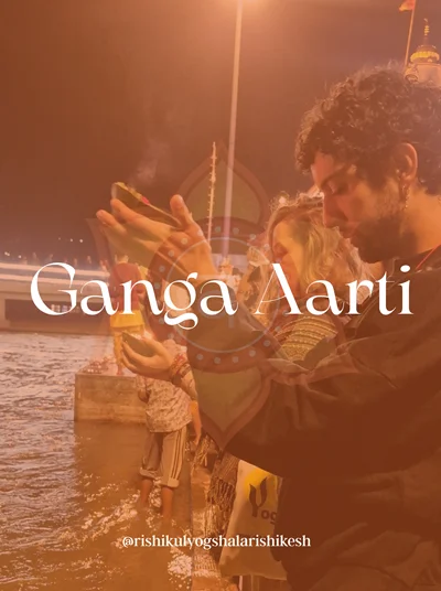 Students attending Ganga Aarti ceremony on the banks of River Ganga, Rishikesh